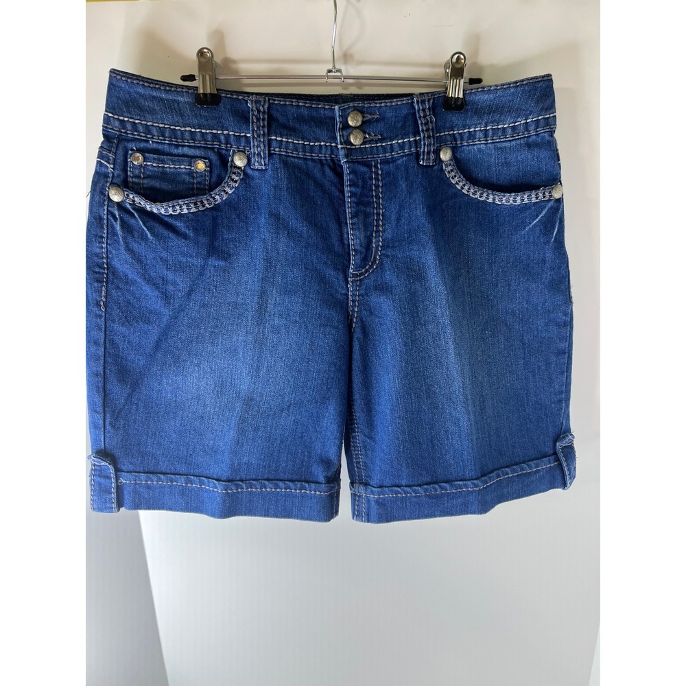 Code Bleu Womens Medium Wash Denim‎ Shorts Rhinestone Contrast Stitch Y2K Blue
